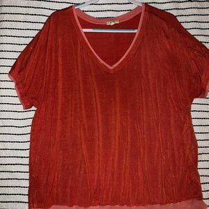 Kori America Reverse Hem Boho V Neck Shirt